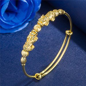 24K Gold Plated Pixiu Fengshui Wealth Luck Protection Men Women Bangle Bracelet